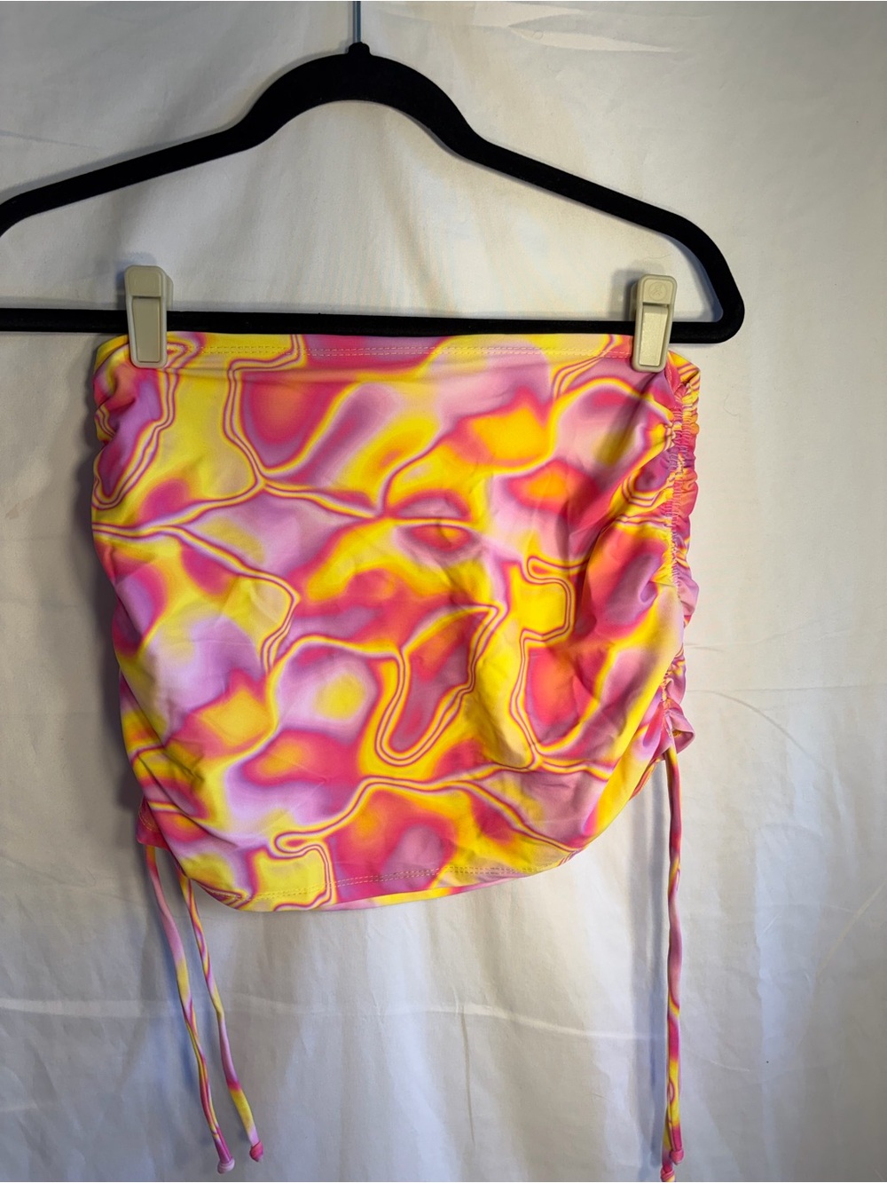 Ruched Swim Skirt in Yellow & Pink Abstract Print
